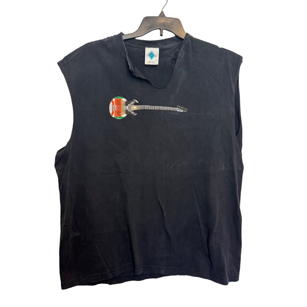 Tour Champ Sleeveless Guitar Graphic T-Shirt Mens XL Black 100% Cotton